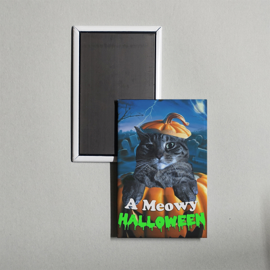 A Meowy Halloween Mini Movie Fridge Magnet