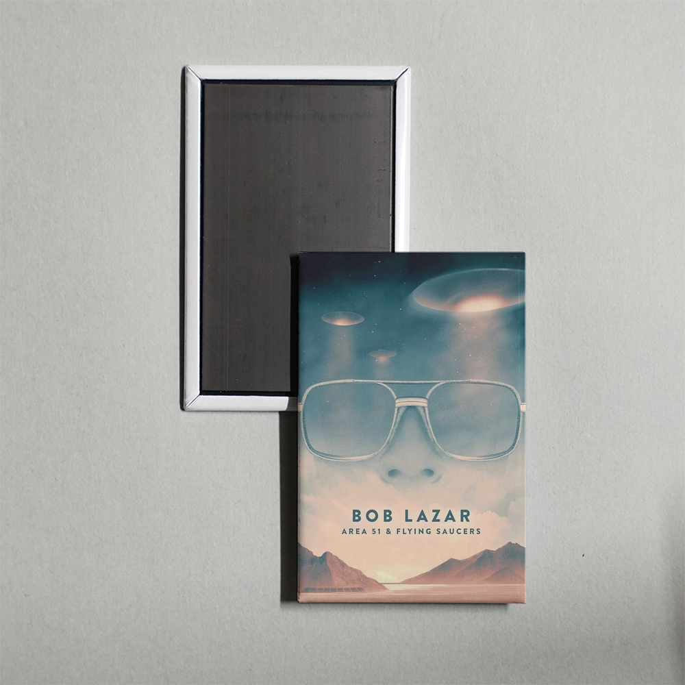Bob Lazar Area 51 and Flying Saucers Mini Movie Fridge Magnet