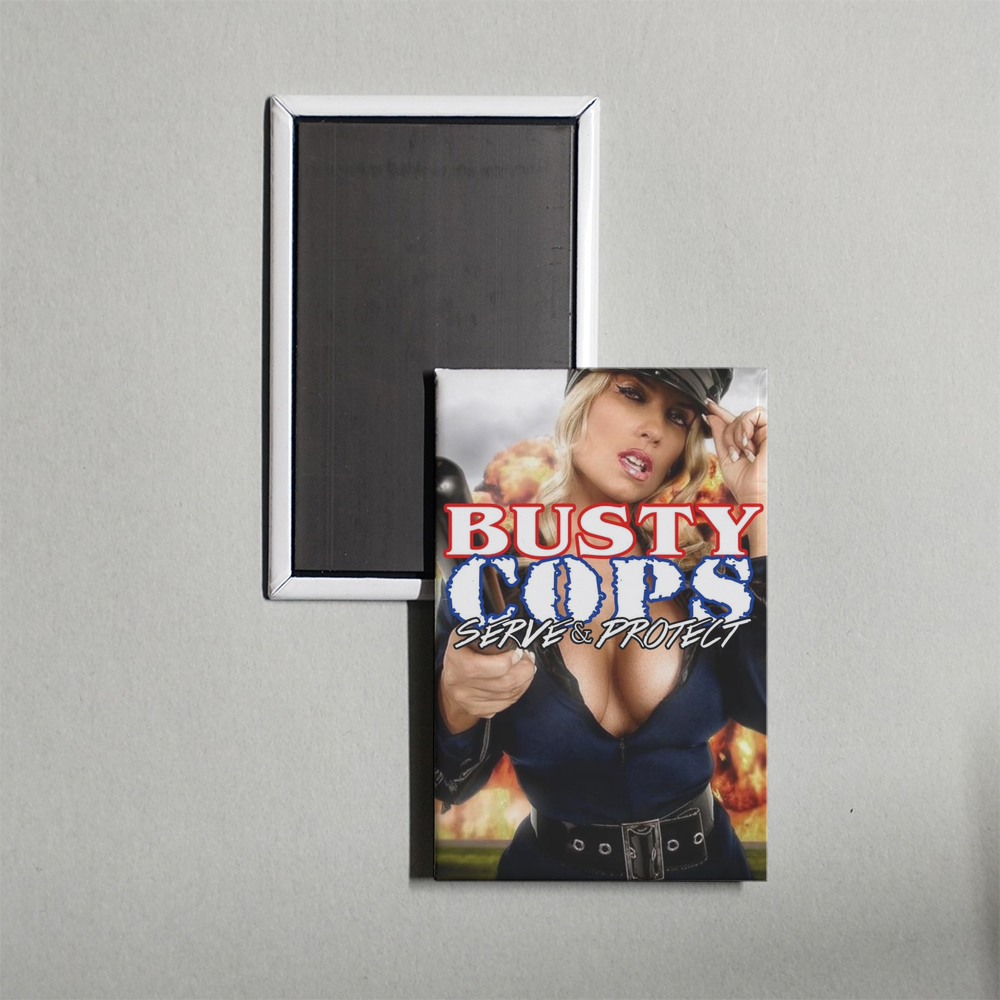 Busty Cops Protect and Serve! Mini Movie Fridge Magnet