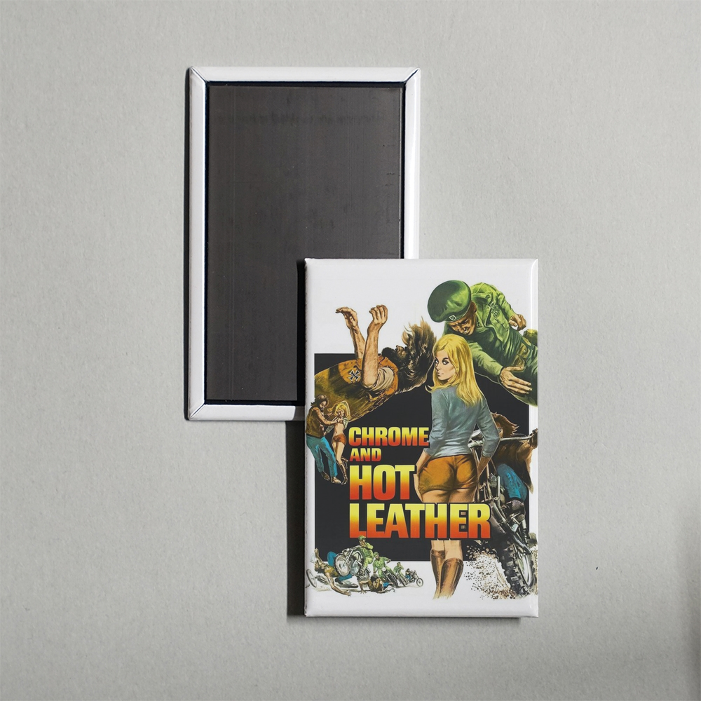 Chrome and Hot Leather Mini Movie Fridge Magnet