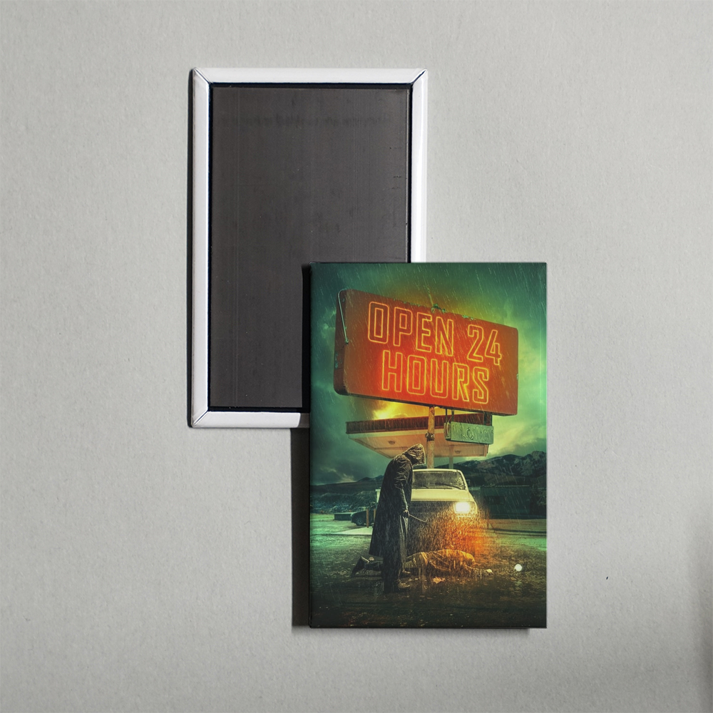 Open 24 Hours Mini Movie Fridge Magnet